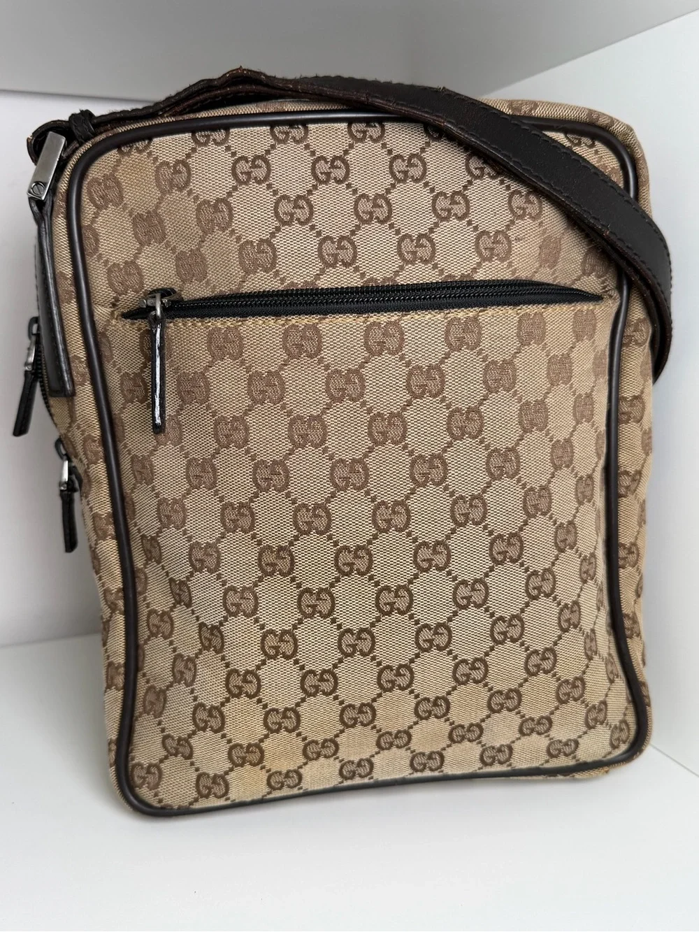 Gucci Beige & Brown GG Canvas Messenger Bag